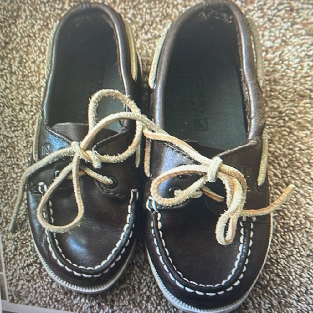 Toddler Sperry topsider brown leather slip on shoe 10